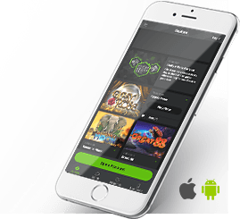 Die Mobile Casino App von Mobilebet und die Symbole für die Kompatibilität mit iOS und Android.
