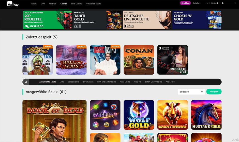 Die Webseite des MoPlay Casinos.