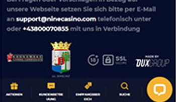 Der Footer der Nine Casino Website.