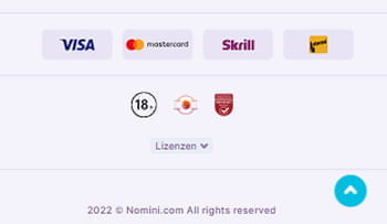 Der Footer der Webseite vom Nomini Casino.