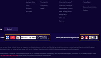 Das Bild zeigt den Footer des mobilen Casinos.