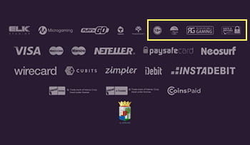 Der Footer der Playamo Webseite mit Informationen zur Sicherheit und Lizenzierung.