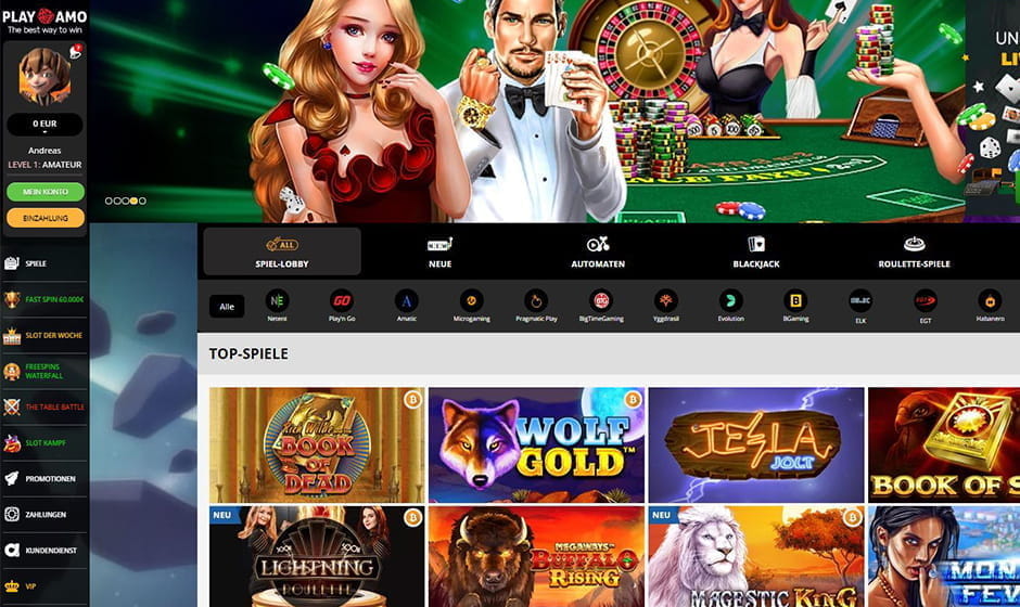 Die Webseite im Playamo Casino.