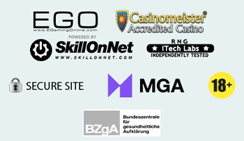 PlayOJO‘s Footer mit Infos zu Sicherheit und Lizenzen
