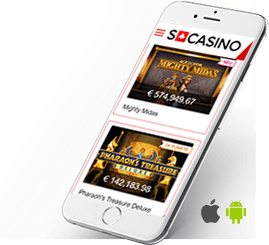 Zu sehen ein Smartphone mit den Angeboten vom SCasino