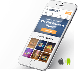 Ein Handy mit dem Scatters Casino, das sowohl auf Geräten mit iOS und Android gespielt werden kann.