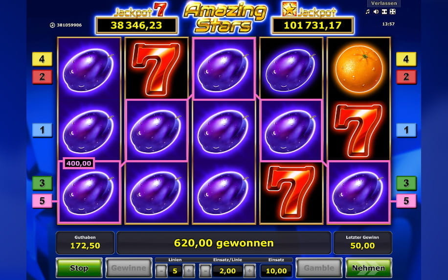 Ein hoher Gewinn beim Amazing Stars Spielautomaten