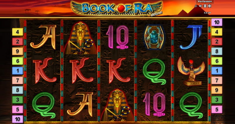 Auf dem Bild ist das Spielfeld von Book of Ra deluxe zu sehen.