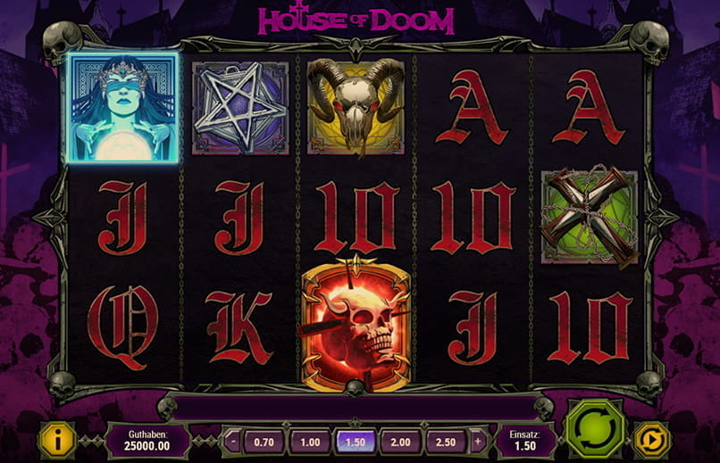 Der Startbildschirm des Spielautomaten House of Doom von Play'n GO.