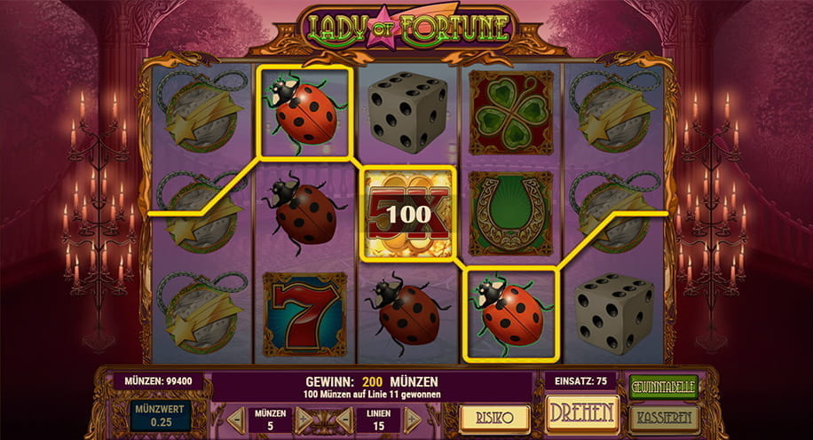 Ein Gewinn mit einem Joker beim Slot Lady of Fortune vom Software Hersteller Play'n GO.