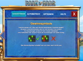 Die Erklärung der Gewinnlinien bei dem Slot Book of Gods.