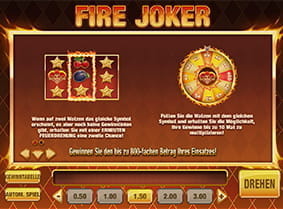 Das Bild erklärt die Sonderfunktion des Slots Fire Joker.