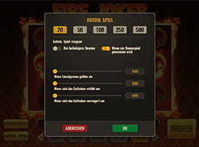 Zu sehen ist die individuell anpassbare Autospielfunktion im Fire Joker Slot.
