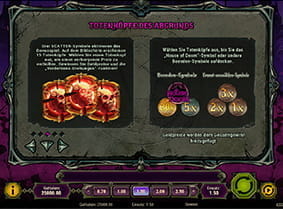 Spielinformationen zum Bonusspiel Totenköpfe des Abgrunds.