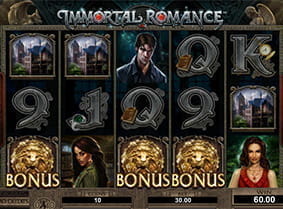 Drei Bonus-Symbole starten eine Bonusrunde beim Immortal Romance Automat