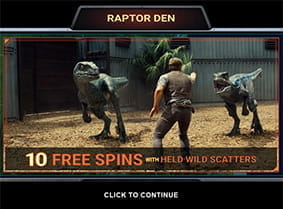 10 Freispiele in der Raptor Den Bonusrunde beim Jurassic World online spielen