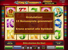 Es wurden 15 Bonusspiele beim King's Treasure Spielautomaten gewonnen