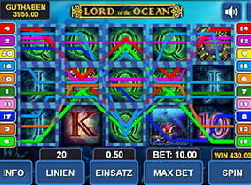 Ingame Screenshot während des Lord of the Ocean online spielen mit allen Gewinnlinien im Überblick