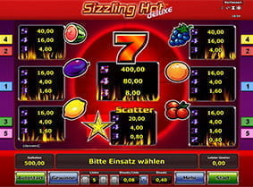 Alle Auszahlungen beim Sizzling Hot deluxe Automaten im Überblick