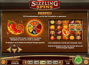 Informationen zu den Freispielen im Spielmenü des Titels Sizzling Spins.