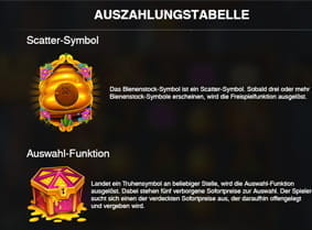 Das Scatter-Symbol und die Auswahl-Funktion im Wild Swarm Slot. 