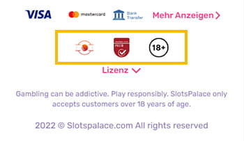 Der Footer im SlotsPalace.