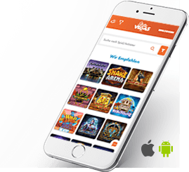 Das mobile Spielangebot des Slotty Vegas Casinos auf einem Smartphone.