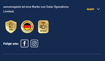 Sonnenspiele Footer mit Infos zu Sicherheit und Lizenzen