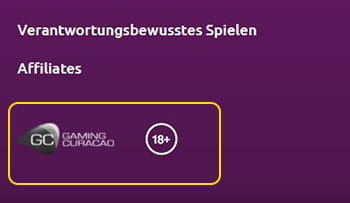 Das Logo der Lizenzbehörde Gaming Curaçao und das 18+ Logo.