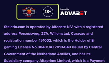 Der Footer des Stelario Casinos mit Logos und Zertifikaten.