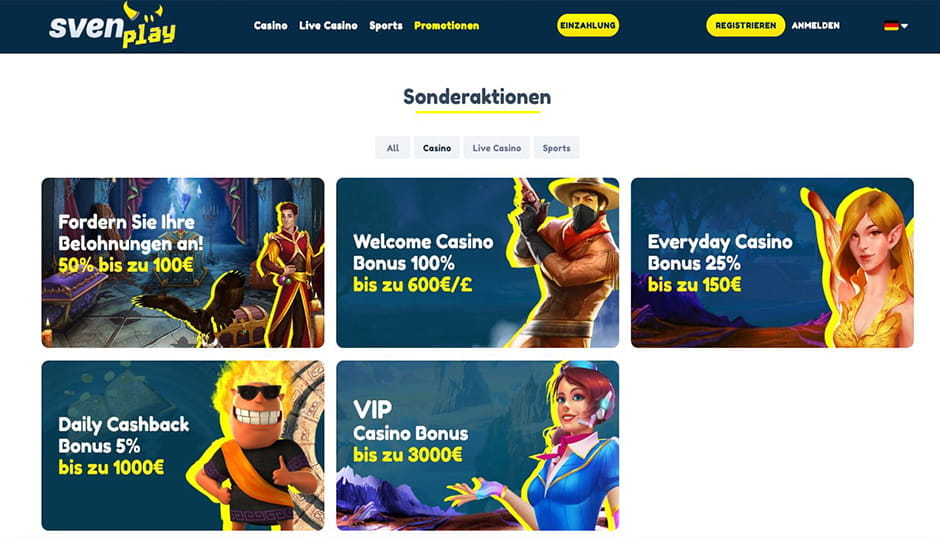 Die Promotionen des Sven-play Online Casinos.