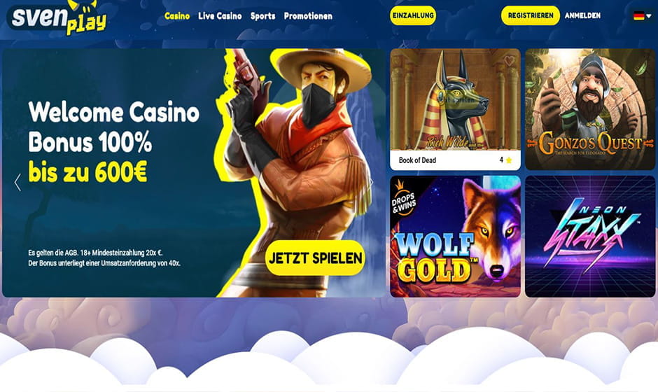 Die Startseite des Sven-play Casinos mit einigen Spielen.