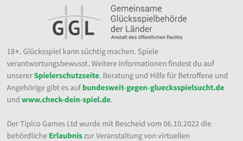 Tipico Games Footer mit Infos zu Sicherheit und Lizenzen