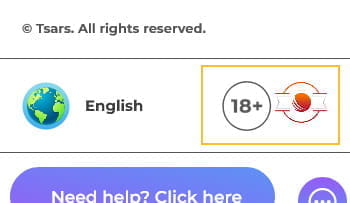 Der Footer auf der Tsars Casino Seite mit Logos und Unternehmensinformationen.