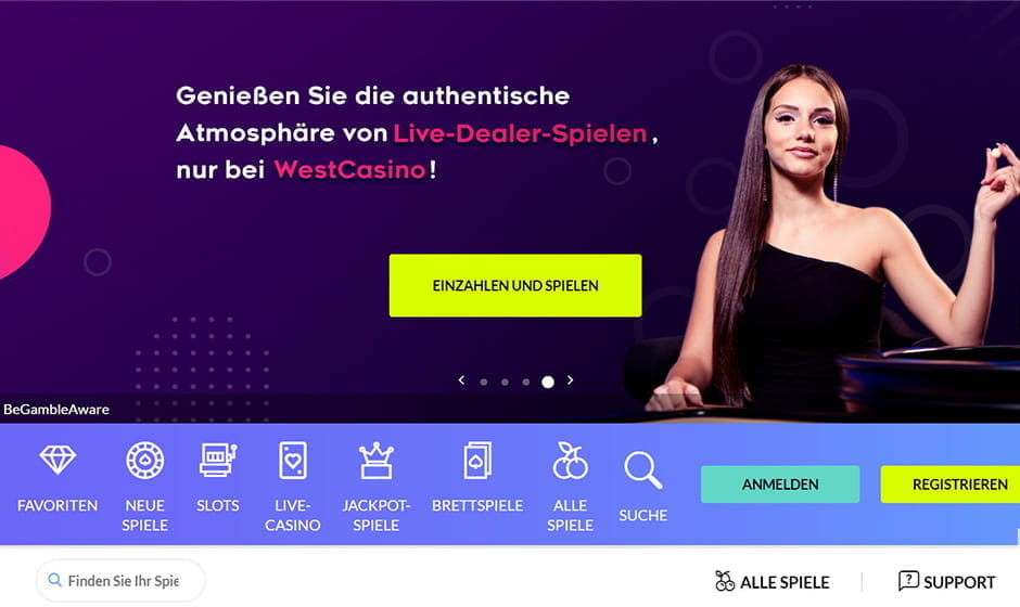 Die Startseite des WestCasinos.