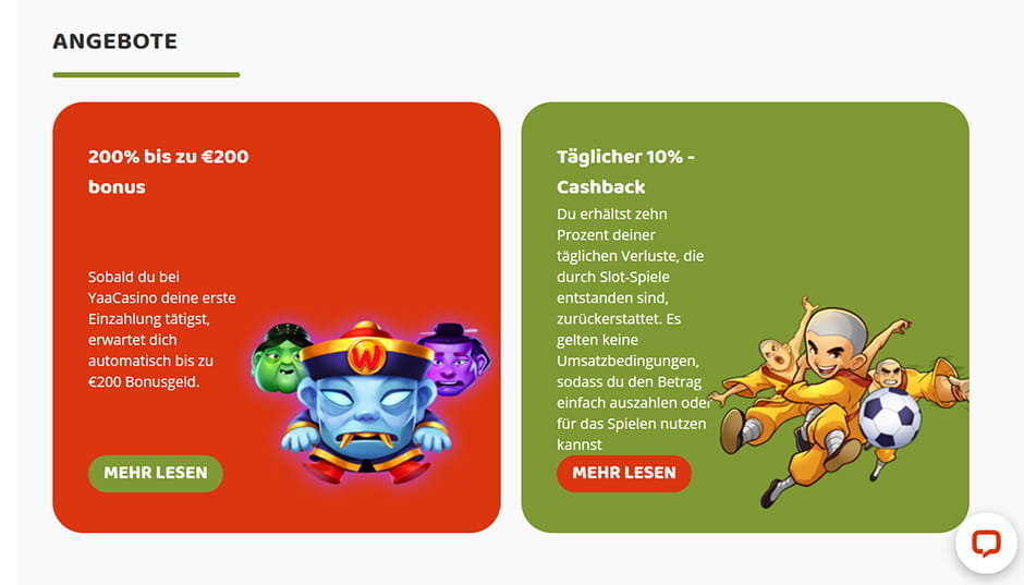 Eine Übersicht der YaaCasino Bonus Aktionen.