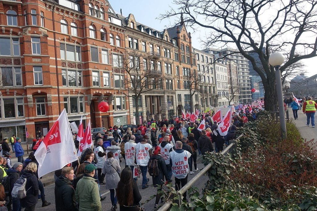 Streik in Hamburg von Mitgliedern der Gewerkschaft Ver.di.