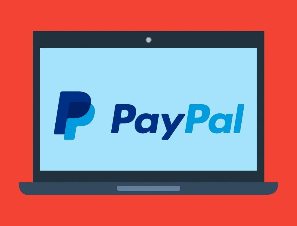 Grafik eines Notebooks mit großen PayPal-Logo auf dem Display.