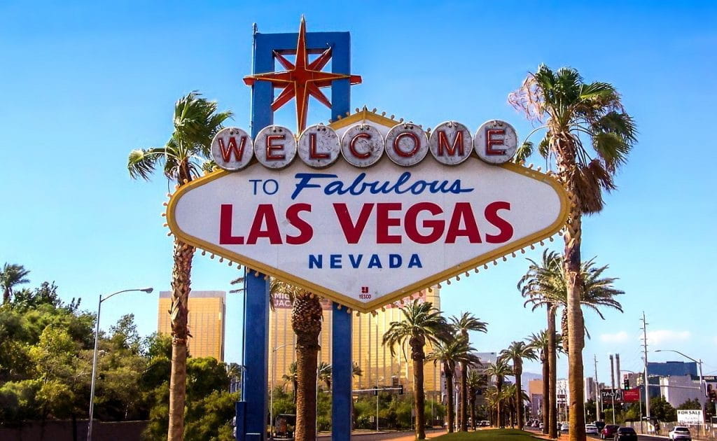 Das weltberühmte Ortsschild von Las Vegas am Eingang der Stadt.