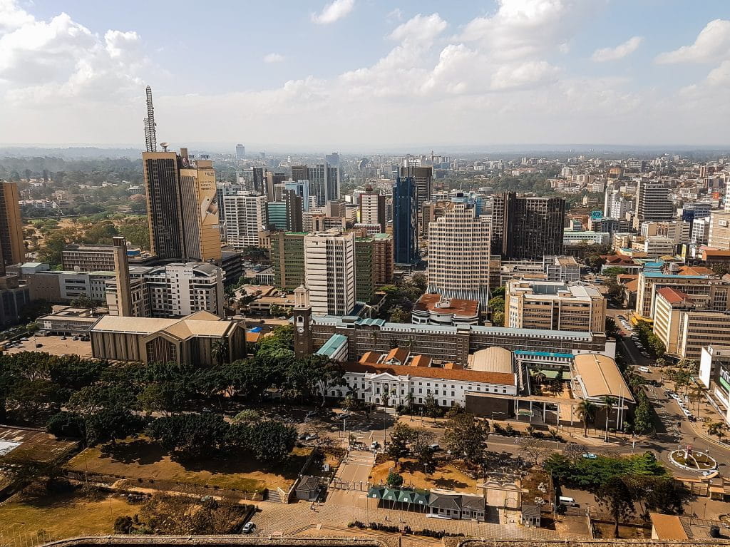 Die Hauptstadt Kenias, Nairobi, aus der Luftperspektive.