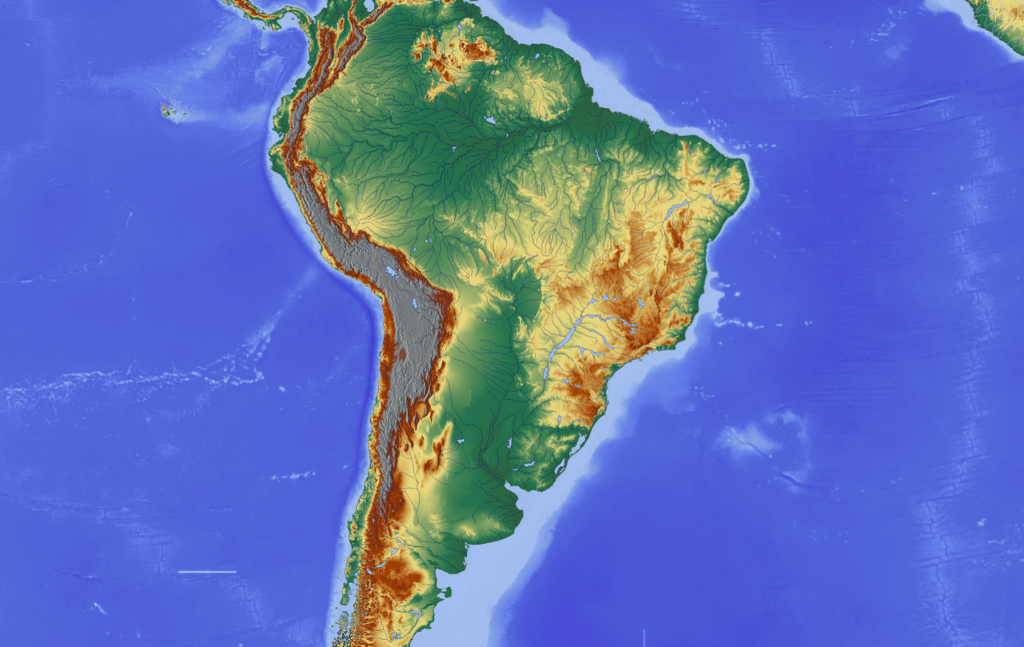 Atlas-Karte von Südamerika.