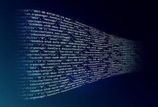 Digitaler Code in Wellenform vor dunklem Hintergrund.