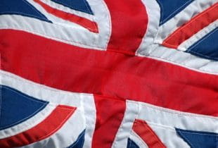 Die Flagge Großbritanniens aus Stoff.