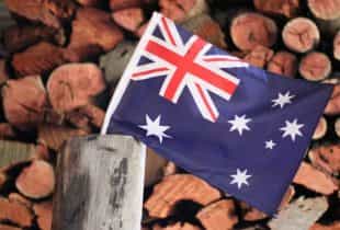 Die australische Nationalflagge ragt aus einem Baumstumpf heraus