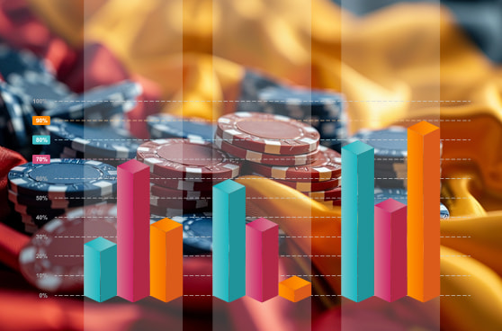 Eine Grafik, die die Hauptergebnisse des Glücksspiel-Surveys 2023 in Deutschland darstellt, einschließlich Diagramme und Prozentzahlen.