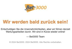 Bet3000-Logo auf einer Webseite angezeigt, mit dem Hinweis auf eine nicht erreichte Seite.