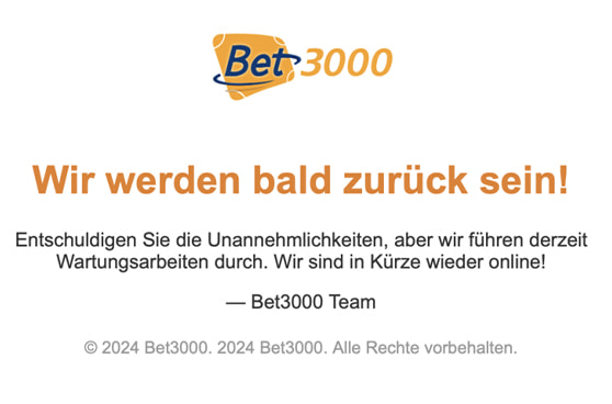 Bet3000-Logo auf einer Webseite angezeigt, mit dem Hinweis auf eine nicht erreichte Seite.