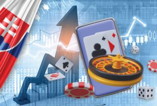 Grafik zeigt steigende Kurve des Online Glücksspiels in der Slowakei, während landbasierte Casinos stagnieren.