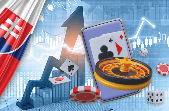 Grafik zeigt steigende Kurve des Online Glücksspiels in der Slowakei, während landbasierte Casinos stagnieren.